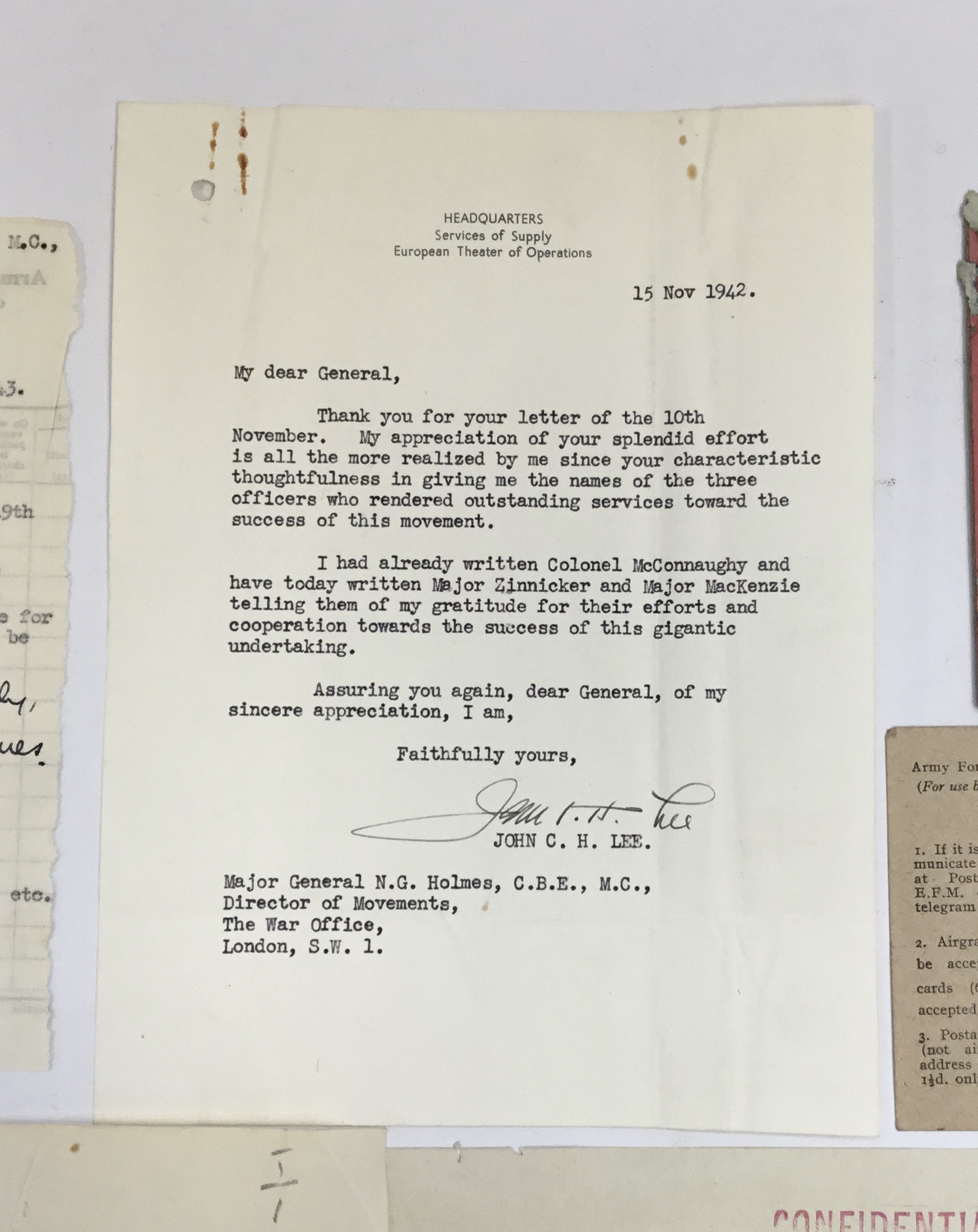 A large archive of WW2 era letters, documents, passes and other ephemera related to Major General - Image 3 of 10