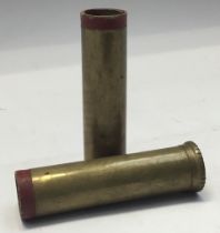 2 x pre-war 4bore brass shotgun cartridges which look to have been home-reloaded. Heads stamped “J W