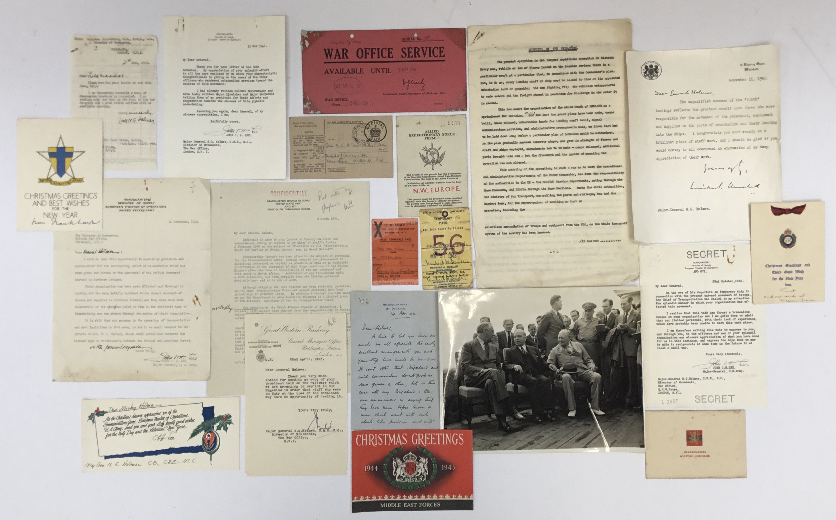 A large archive of WW2 era letters, documents, passes and other ephemera related to Major General