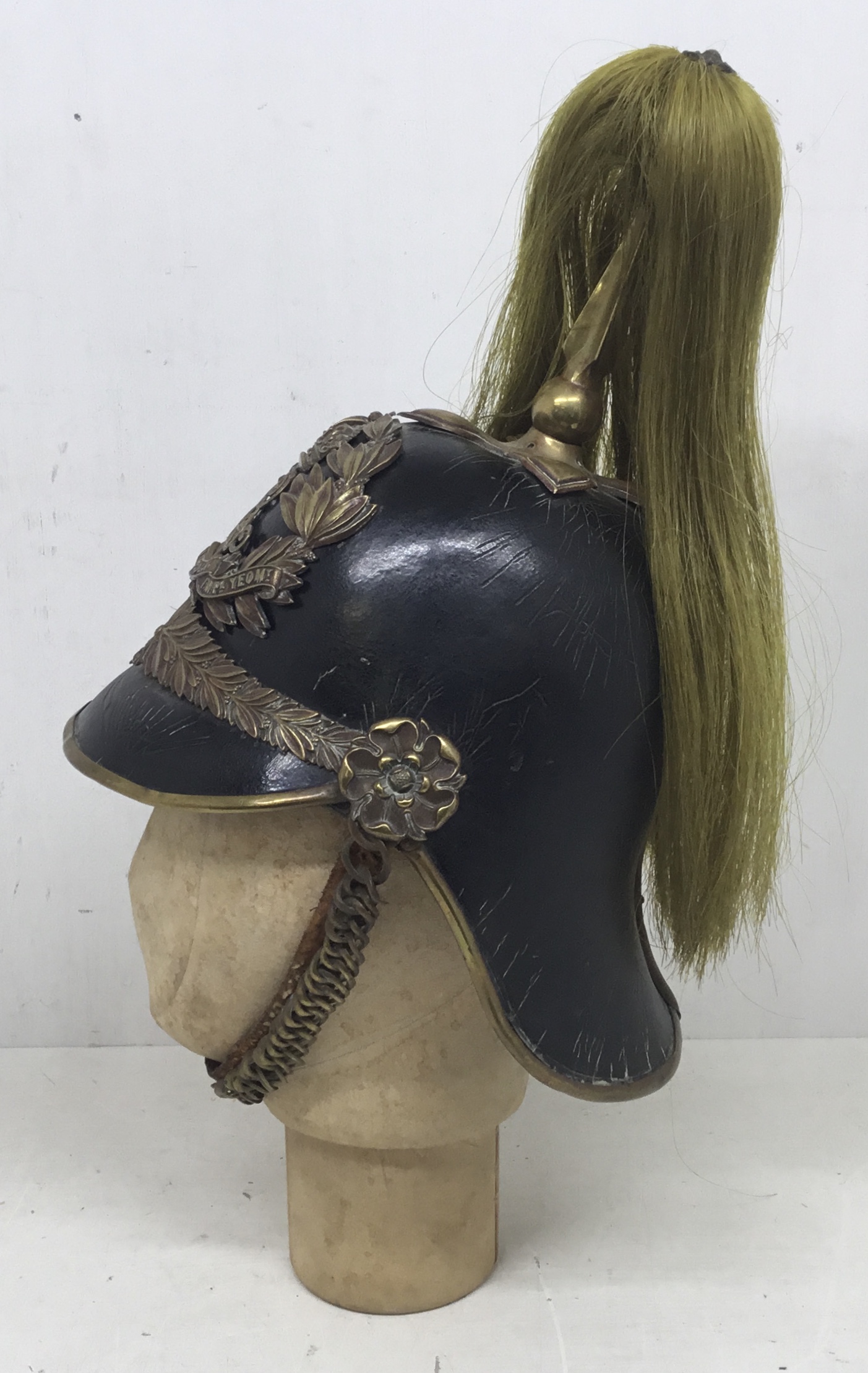 An early 20th century, Edwardian troopers helmet for the King’s Own Norfolk Imperial Yeomanry. - Image 3 of 12