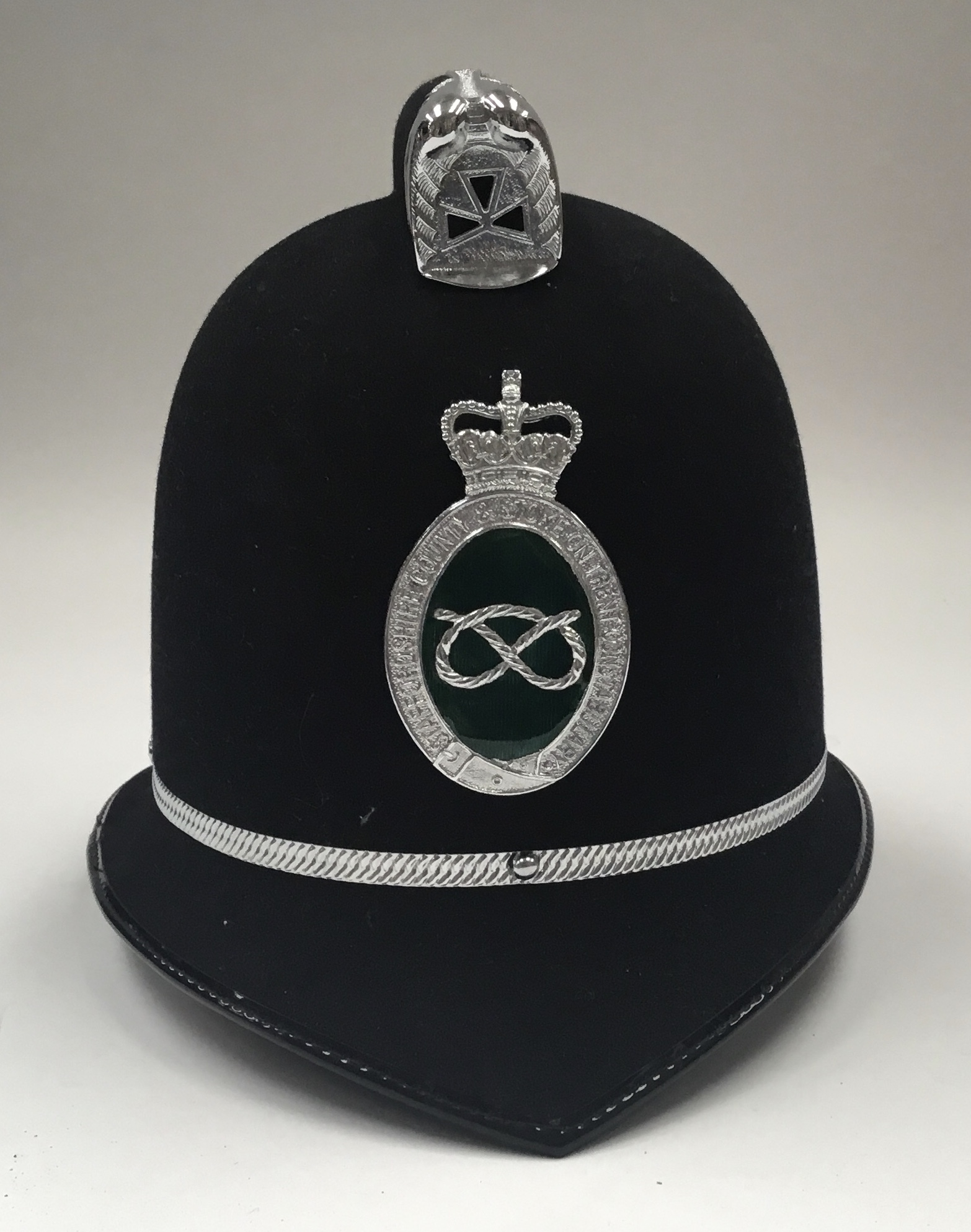 3 vintage British Police helmets, each with chromed badges applied to the fronts. To include: a - Image 4 of 4