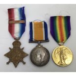 A 1914 Star and clasp trio, awarded to 3070 Pte / Cpl Edward Winter of the 2/Rifle Brigade. To