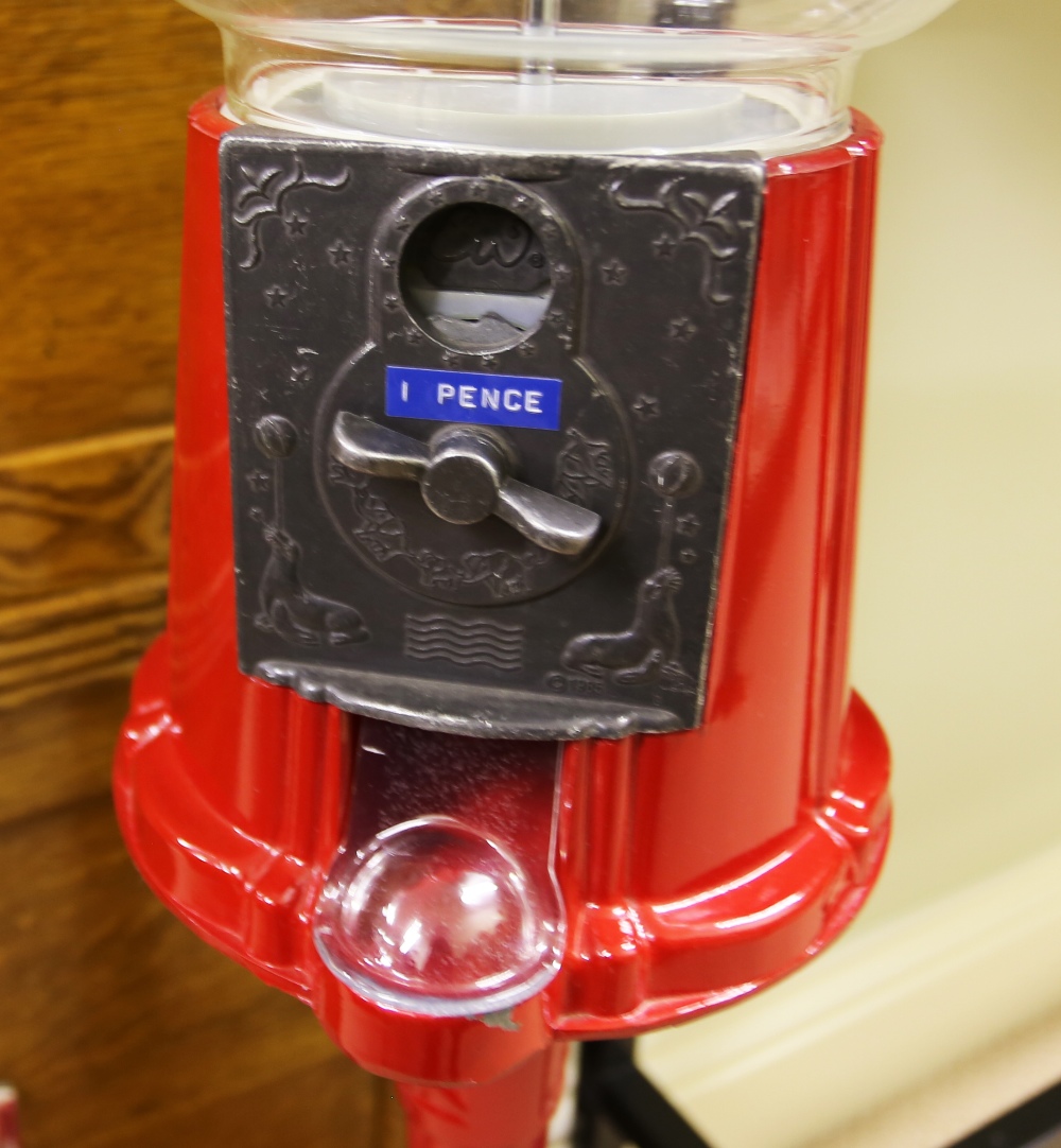 A 20th century, Gum Ball Vending Machine upon stand, reproduction, operating on One Pence use. - Image 3 of 6