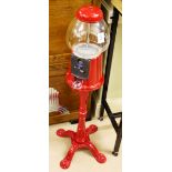 A 20th century, Gum Ball Vending Machine upon stand, reproduction, operating on One Pence use.