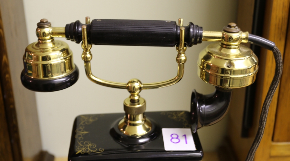 A 20th century ornate crank telephone, Expoga, Denmark with black enamel and gilt decoration. Please - Image 2 of 6