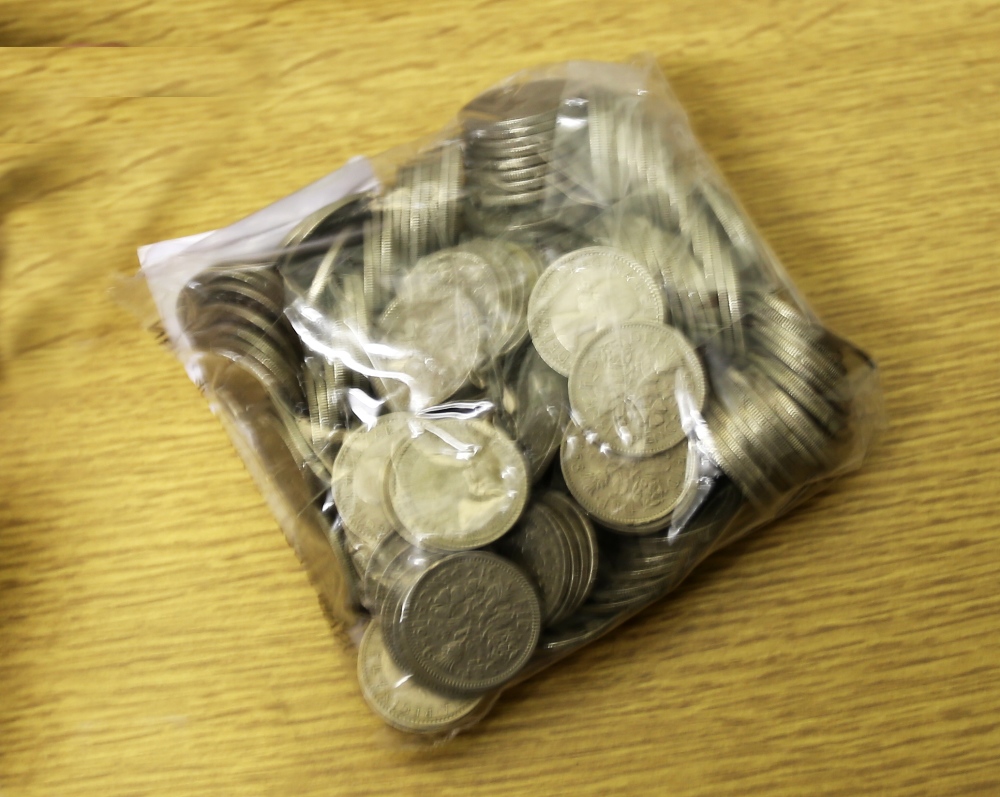 A collection of old sixpence coins used for amusement machines. Two small boxes. Please note: All - Image 2 of 2
