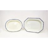 Two large 19th century pearlware  meat platters, one oblong one oval with blue feathered borders  (