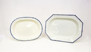 Two large 19th century pearlware  meat platters, one oblong one oval with blue feathered borders  (