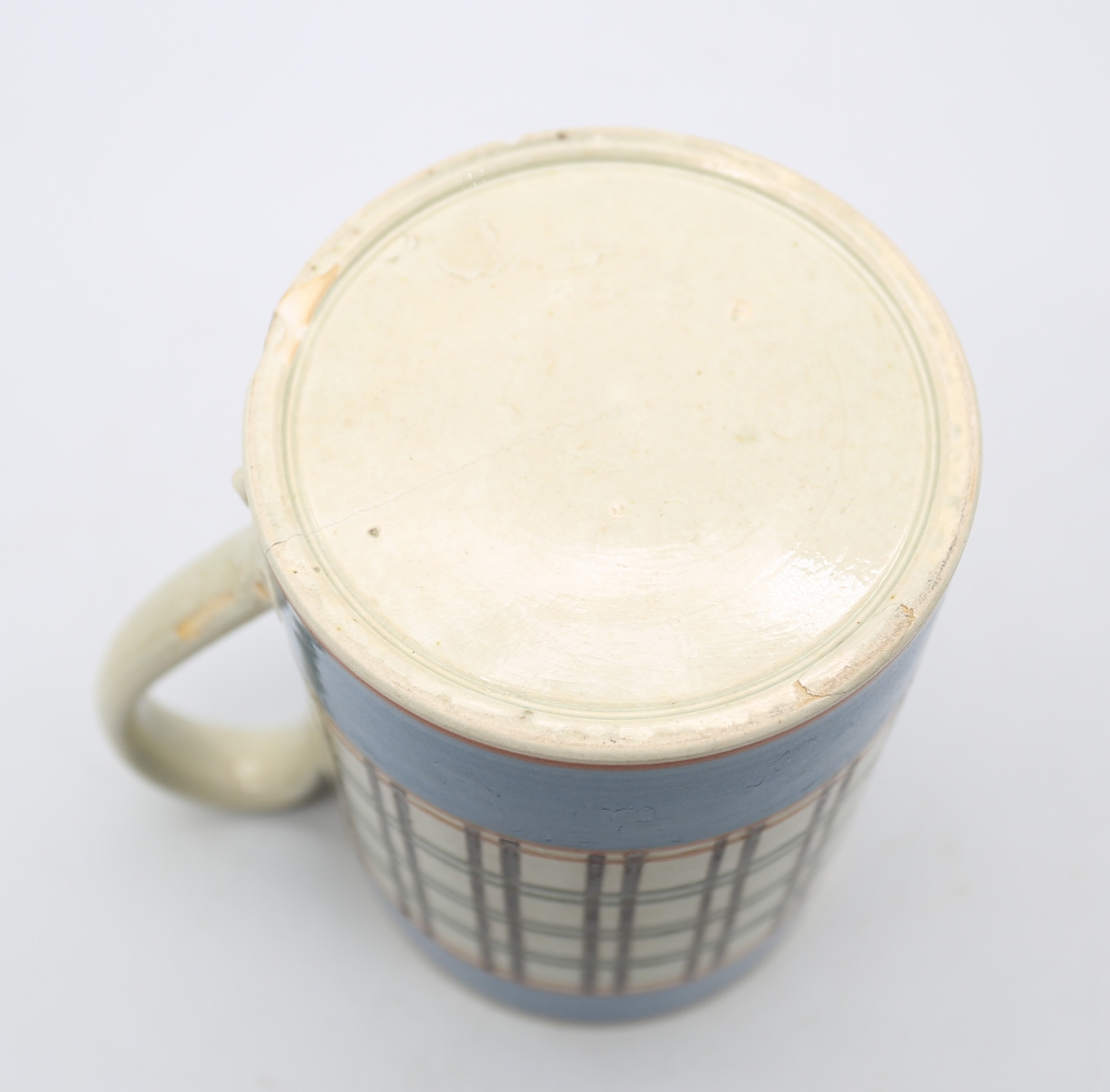 A creamware mug. Quart size with pale blue bands to top and foot rims and narrow orange bands  and - Image 11 of 11