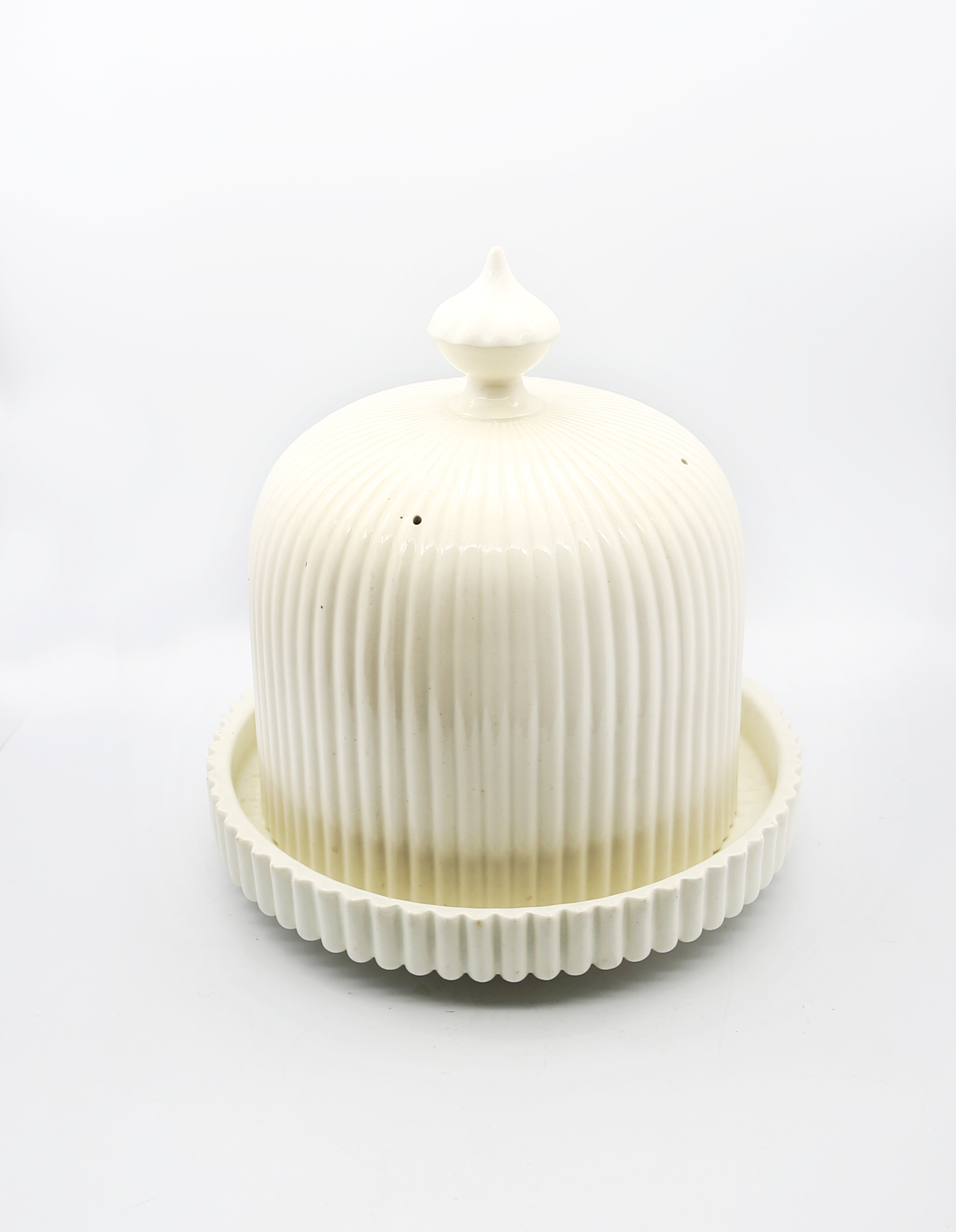 A Copeland ironstone creamware ribbed body cheese dome and base,  Circa 19th century. Impressed