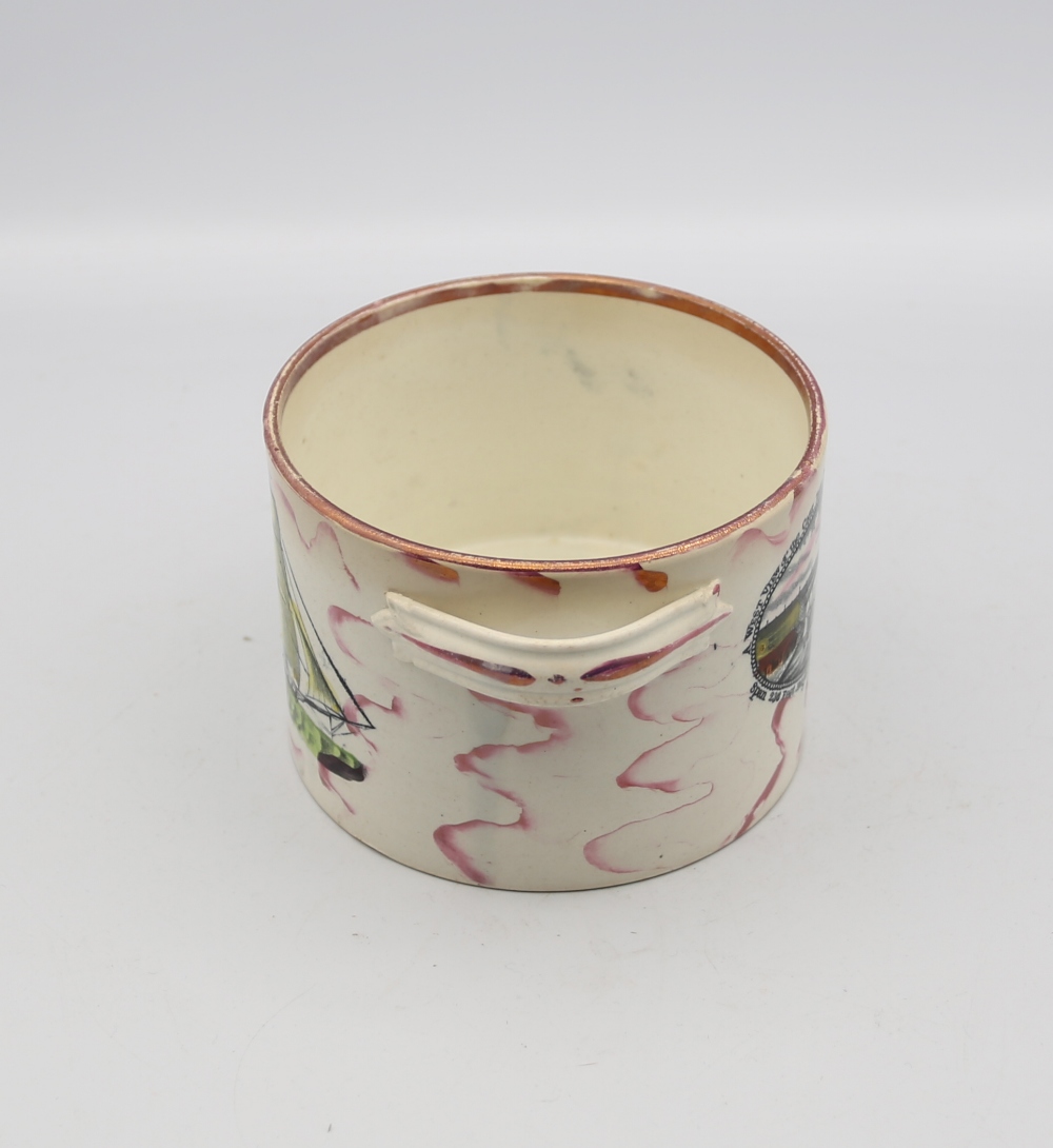 A small collection of pink lustre creamware, including, a twin handled pot, a mug, two jugs and a - Image 13 of 16