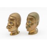 A near pair of 19th century French brass African Tribal member heads vesta cases, both with rings