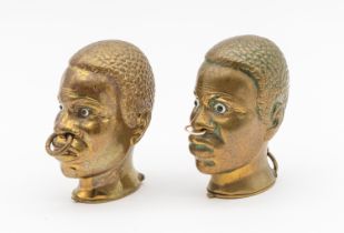 A near pair of 19th century French brass African Tribal member heads vesta cases, both with rings