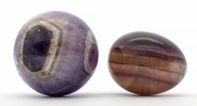 A Blue John sphere, approx 60mm, along with a fluorite egg approx 55mm,  Further details: good minor