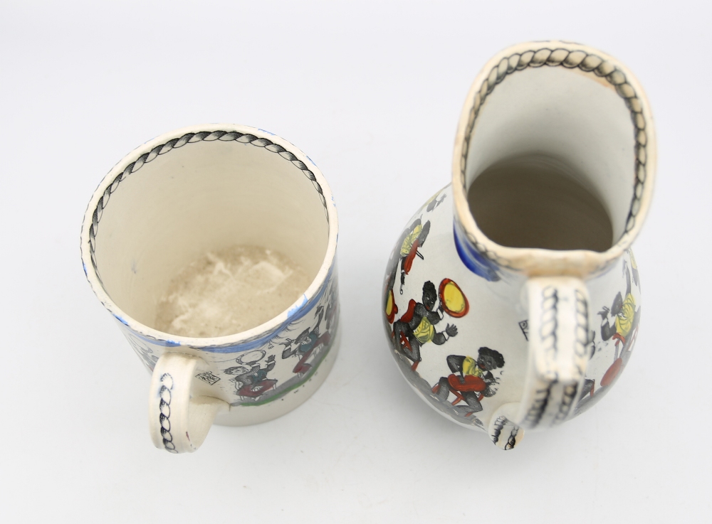 A Staffordshire pottery mug and jug, printed with musicians in a Jazz band with titles. ‘I wish I - Image 5 of 6