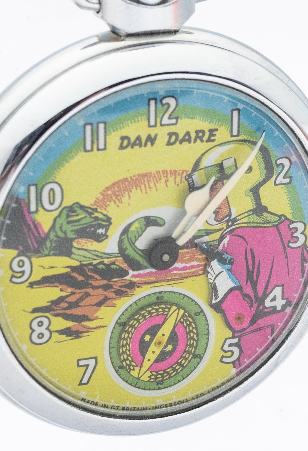 Ingersoll- a Dan Dare automation chrome cased pocket watch, circa 1950's, case approx 50mm, with - Image 2 of 3