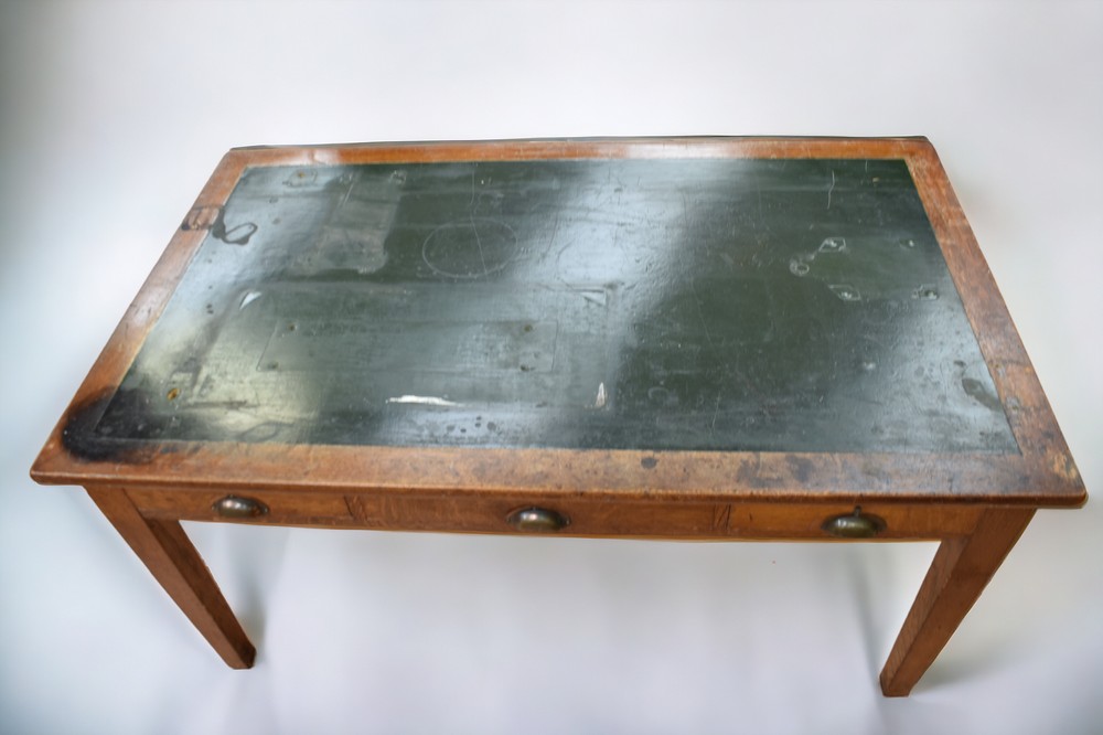 A George V/ George VI Government issue desk in oak, with original stamped handles, 153 x 76 x - Image 2 of 2