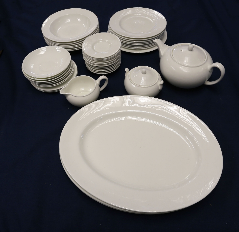 A 20th century Wedgwood plain white part tea service to include; tea pot, sugar bowl and cover, milk - Image 2 of 3