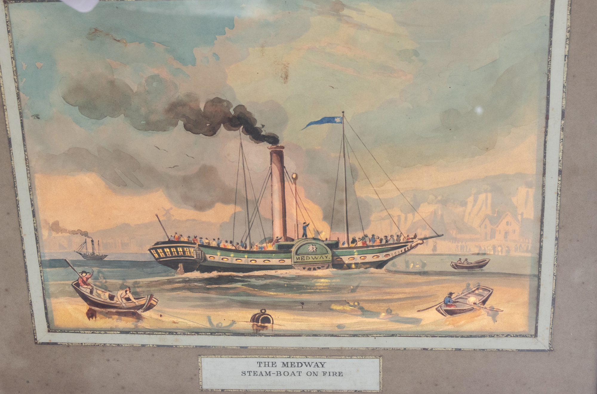 English School (19th Century) The Medway Steam Boat on Fire transforming watercolour, 16 x 22.5cm - Image 6 of 6
