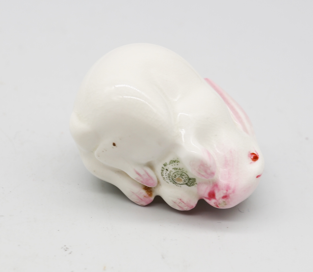 A Royal Worcester netsuke modelled as a white Rabbit, circa 1913, with green stamp underneath, - Image 3 of 3