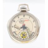A 'Popeye' automation chrome cased pocket watch, circa 1930's, case approx 50mm winds and ticking,