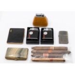 A collection of mixed lighters and other smoking  ephemera to include; two Ronson 'Vanguard' black