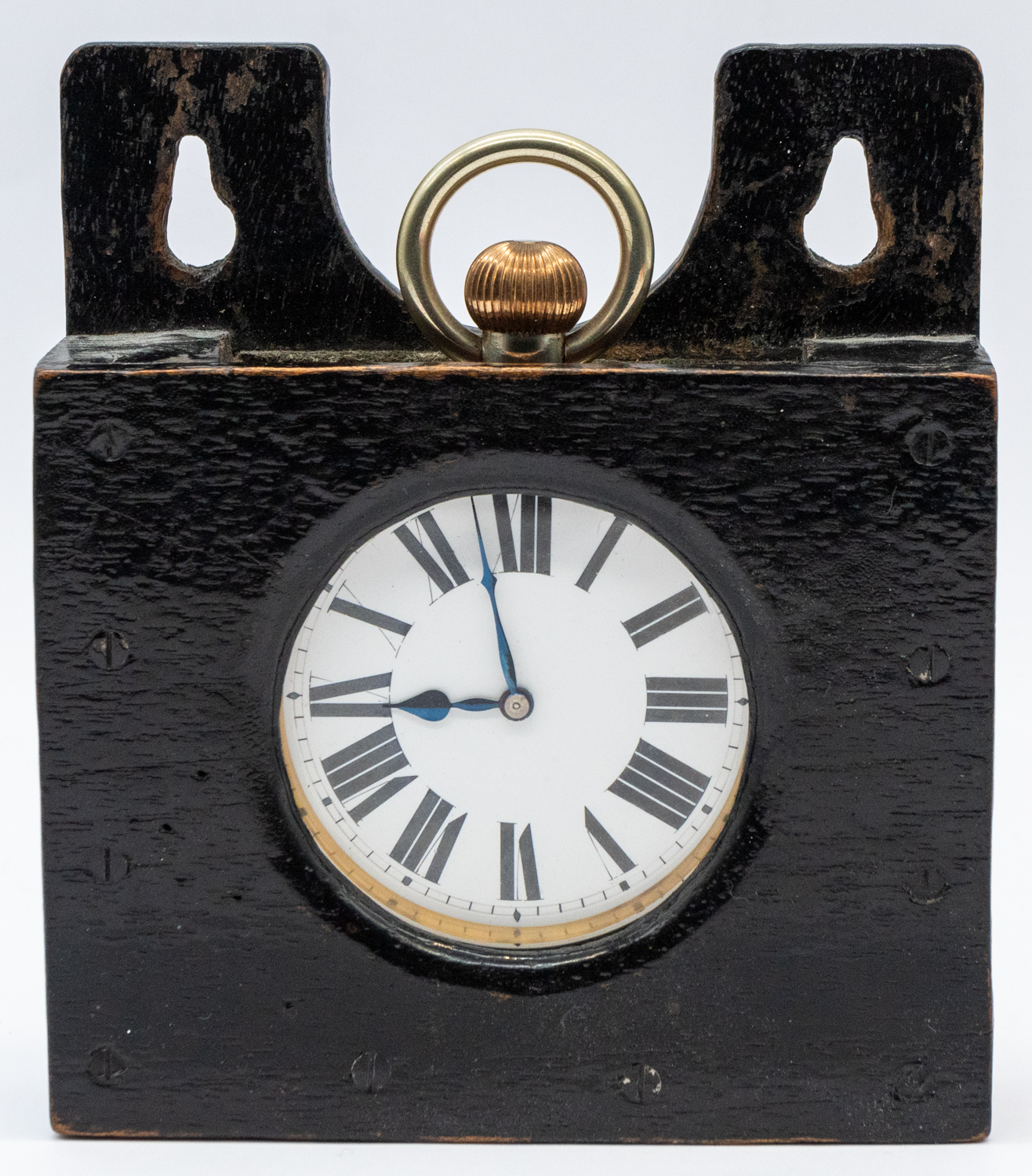 A Goliath open faced pocket watch, comprising a white enamel dial with numeral indices, blue steel - Bild 2 aus 3