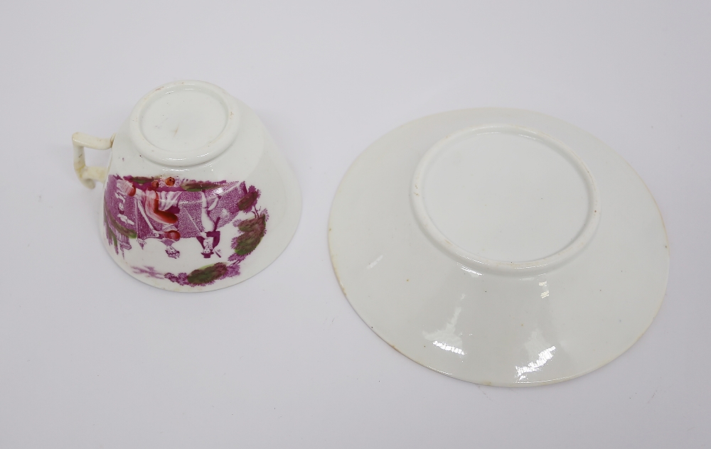 A small collection of 19th century pink lustre tea cups and saucers, teapot, milk jug and slop bowl. - Bild 3 aus 11