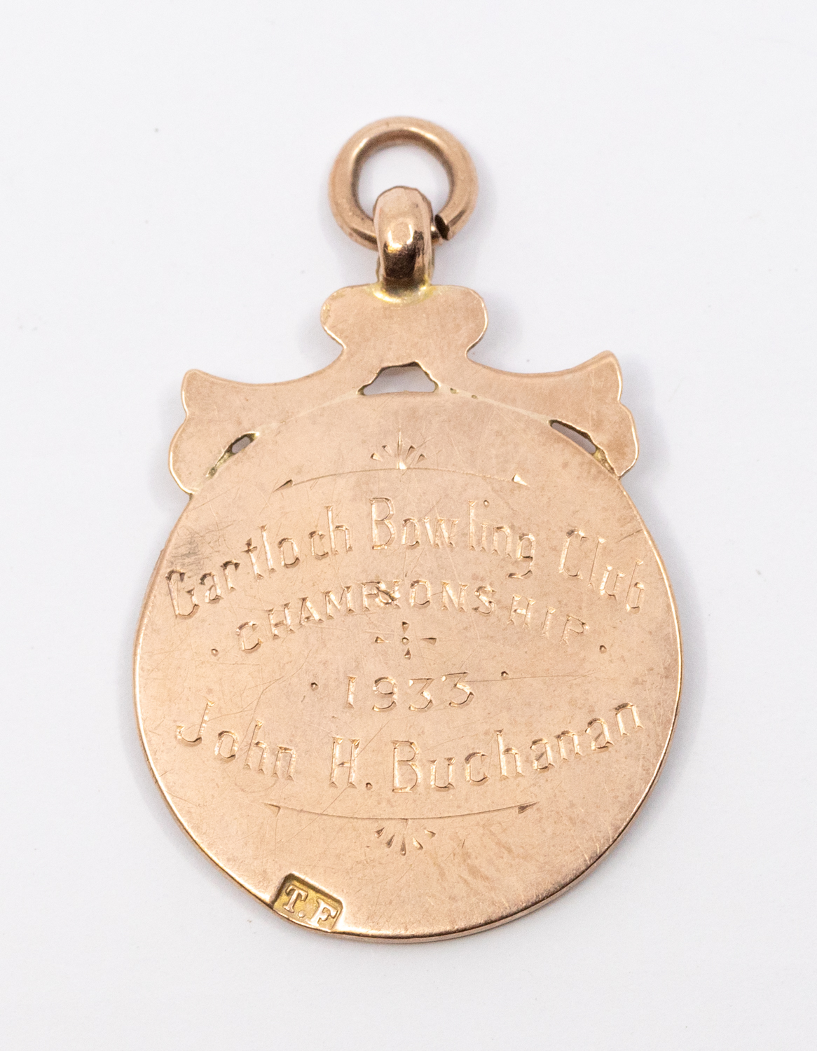 A 9ct gold and enamelled bowls medal, engraved to the reverse, 'Gartloch Bowling Club Championship - Image 2 of 2