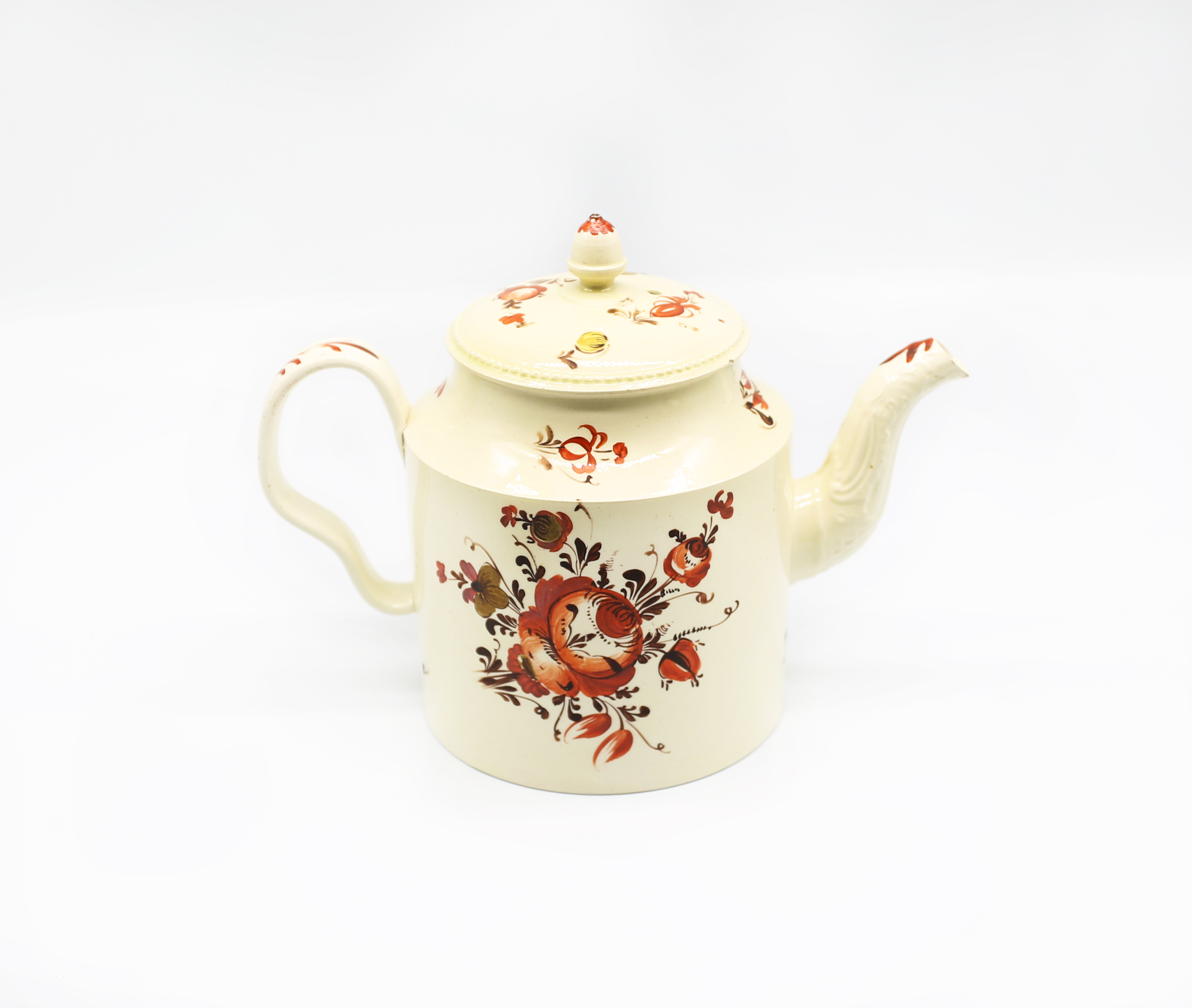 A Staffordshire Creamware William Greatbatch cylindrical teapot and cover, with an ear shaped handle - Image 3 of 15