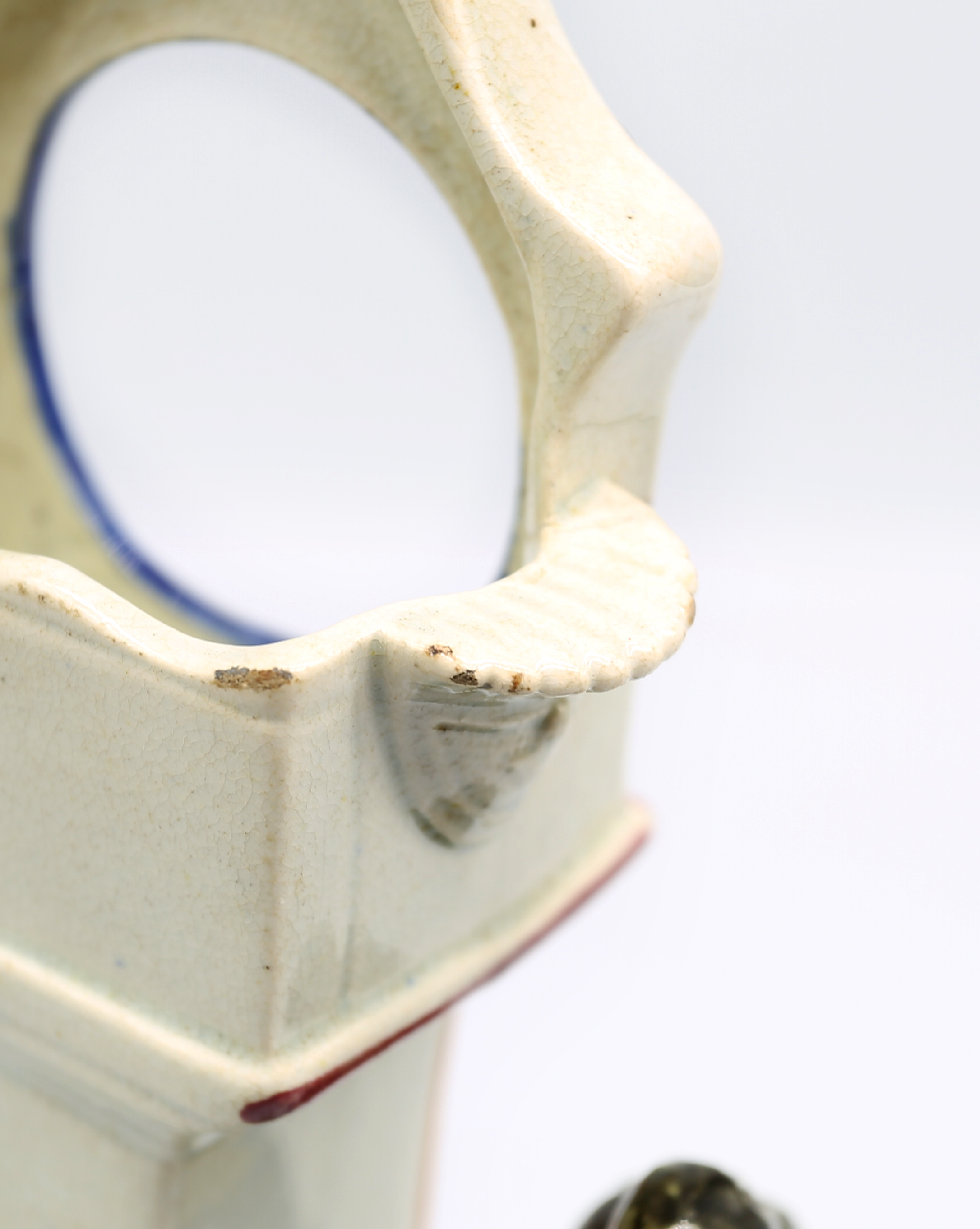 A Prattware watch stand and watch.  Flanked by a man and a woman and a dog. Complete with original - Image 13 of 20