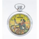 Ingersoll a  'Geoff Arnold' automation cowboy chrome cased pocket watch, circa 1950's, case approx
