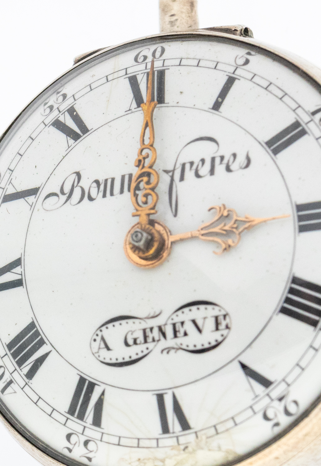 A George III continental Bonna Freres A Geneve silver cased pocket watch, white enamel signed dial - Image 2 of 3