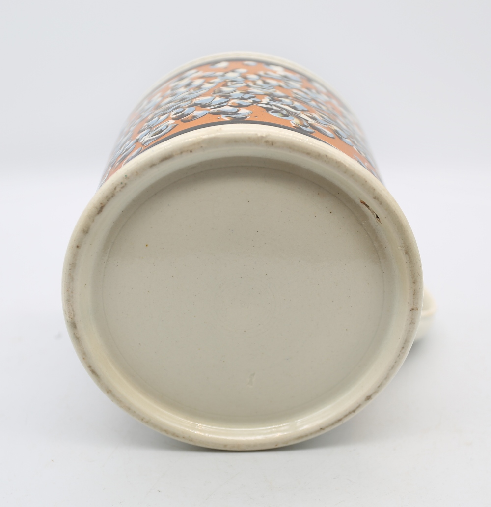 A large creamware mug, orange ground with a spattered finger trail design with  black  borders to - Image 8 of 8