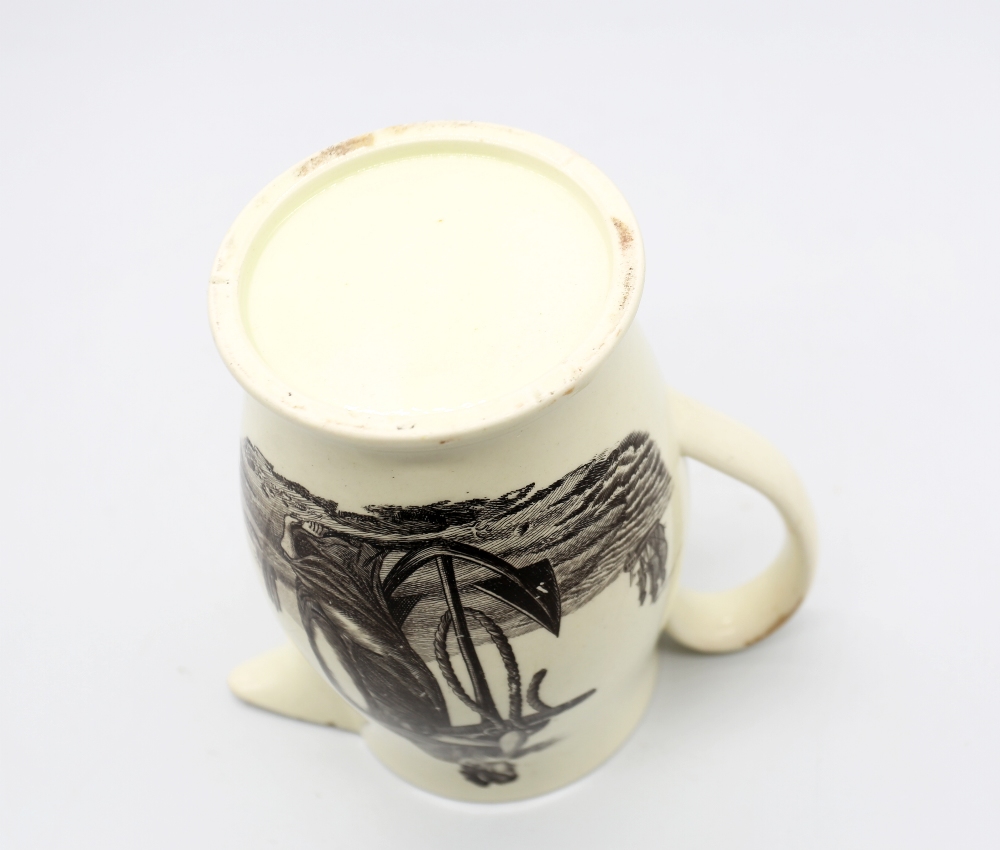 A Liverpool creamware jug, black transfer printed depicting a three masted sailing ship with the - Image 9 of 11