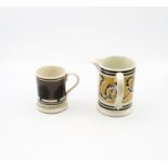A small Mocha ware mug, grey ground with black feathered trees and black bands, along with a Mocha