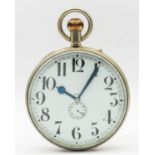 A Goliath 8 days travel clock, white enamel dial with Arabic indices, case approx 13.5cm, white