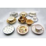 A small collection of 19th century cups and saucers, various patterns and factories, one marble