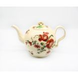 A Staffordshire William Greatbatch /Leeds creamware globular teapot and cover, painted with