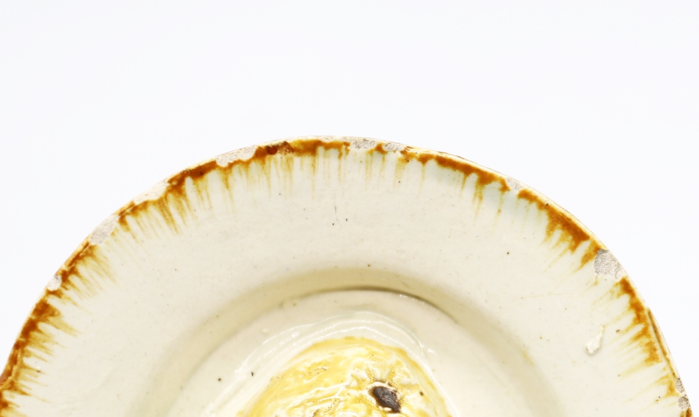 A creamware ‘Toy’ oval platter with an apple and foliage moulded in the centre, with an ochre - Image 3 of 8