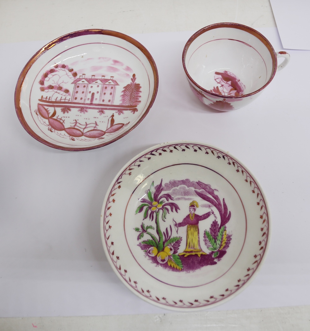 A small collection of 19th century cups, saucers and teapot. Various patterns and borders, all - Image 8 of 11