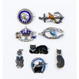 A collection of mixed small silver brooches/pin badges to include; a Charles Horner silver and