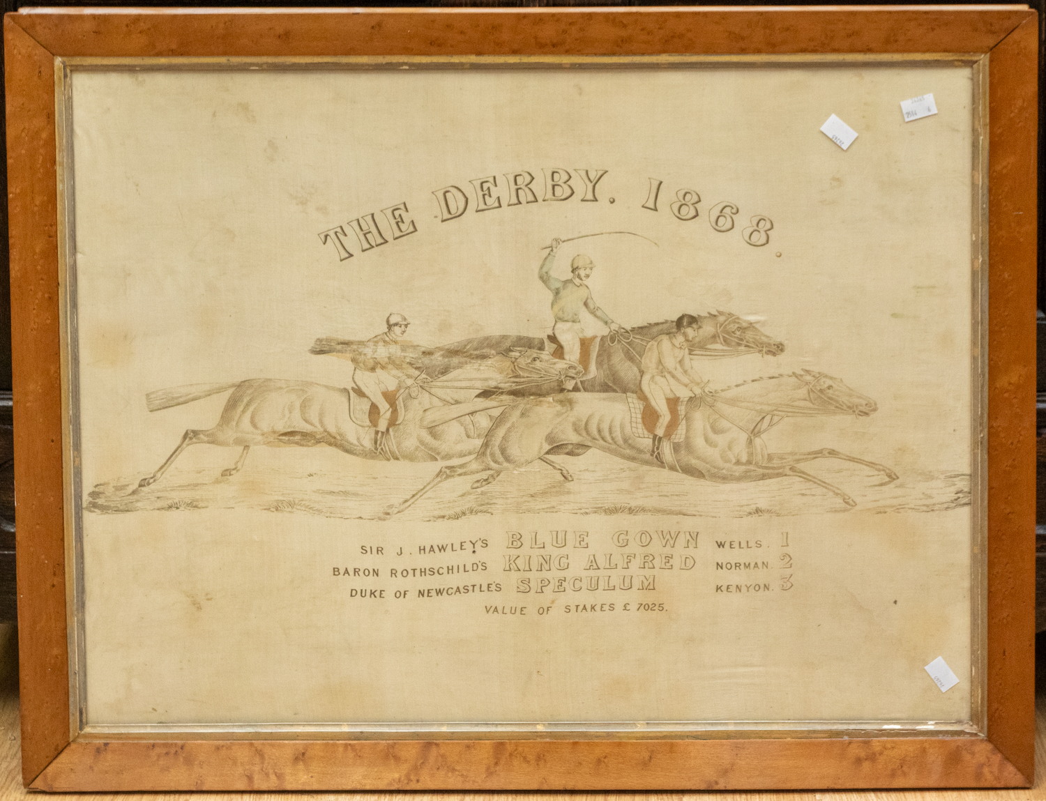 A collection of prints to include: a 19th Century print on silk depicting The Derby 1868 won by - Bild 2 aus 3