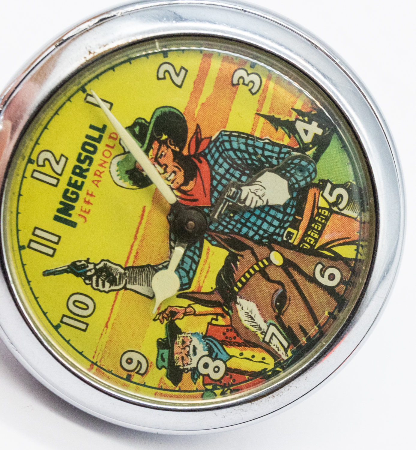 Ingersoll a  'Geoff Arnold' automation cowboy chrome cased pocket watch, circa 1950's, case approx - Image 2 of 2