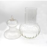 A 19th Victorian smoke bell in glass along with a large glass Victorian fluted onion vase.