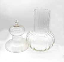 A 19th Victorian smoke bell in glass along with a large glass Victorian fluted onion vase.