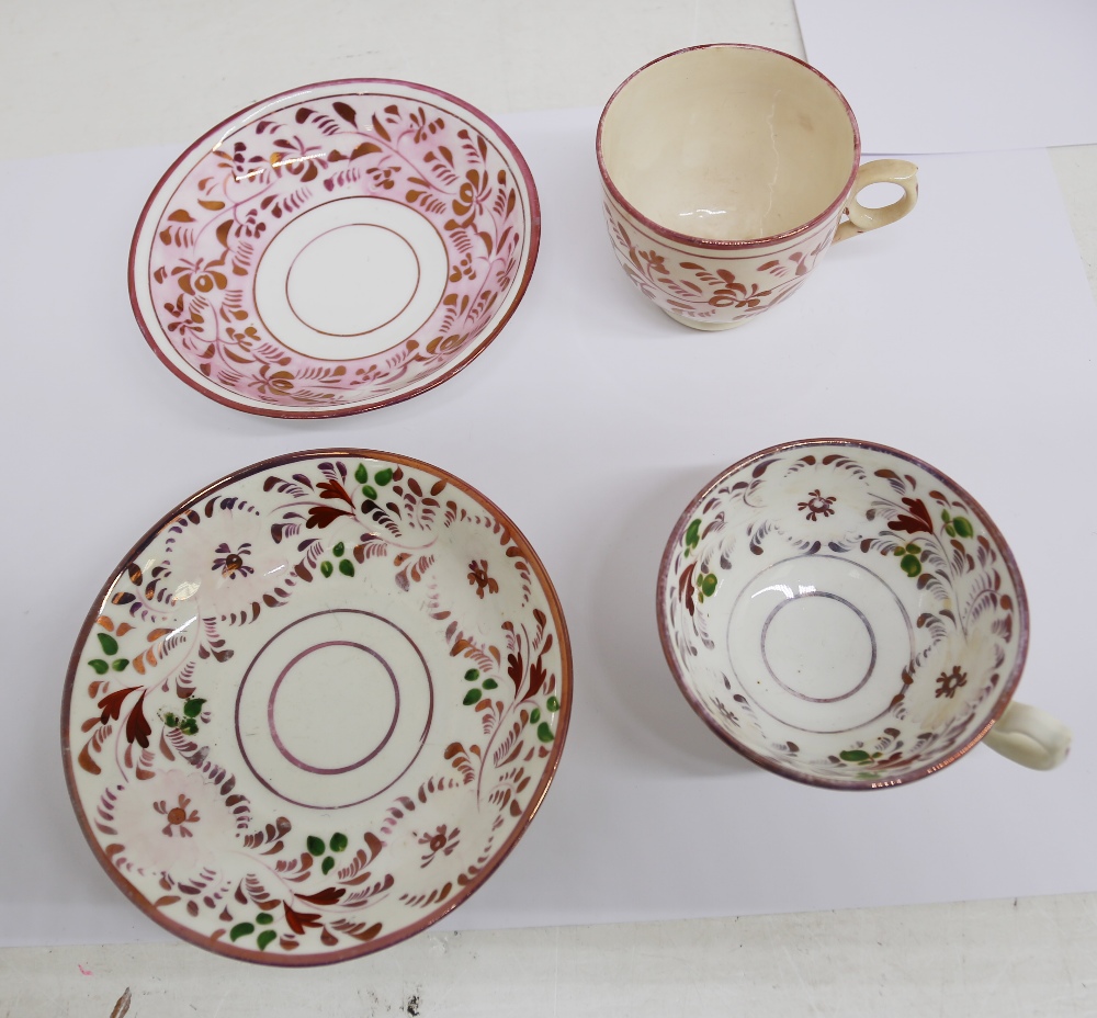 A small collection of 19th century cups, saucers and teapot. Various patterns and borders, all - Image 4 of 11