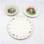 Three  19th/20th century children’s plates.  A child’s drawing plate, an alphabet plate with a print