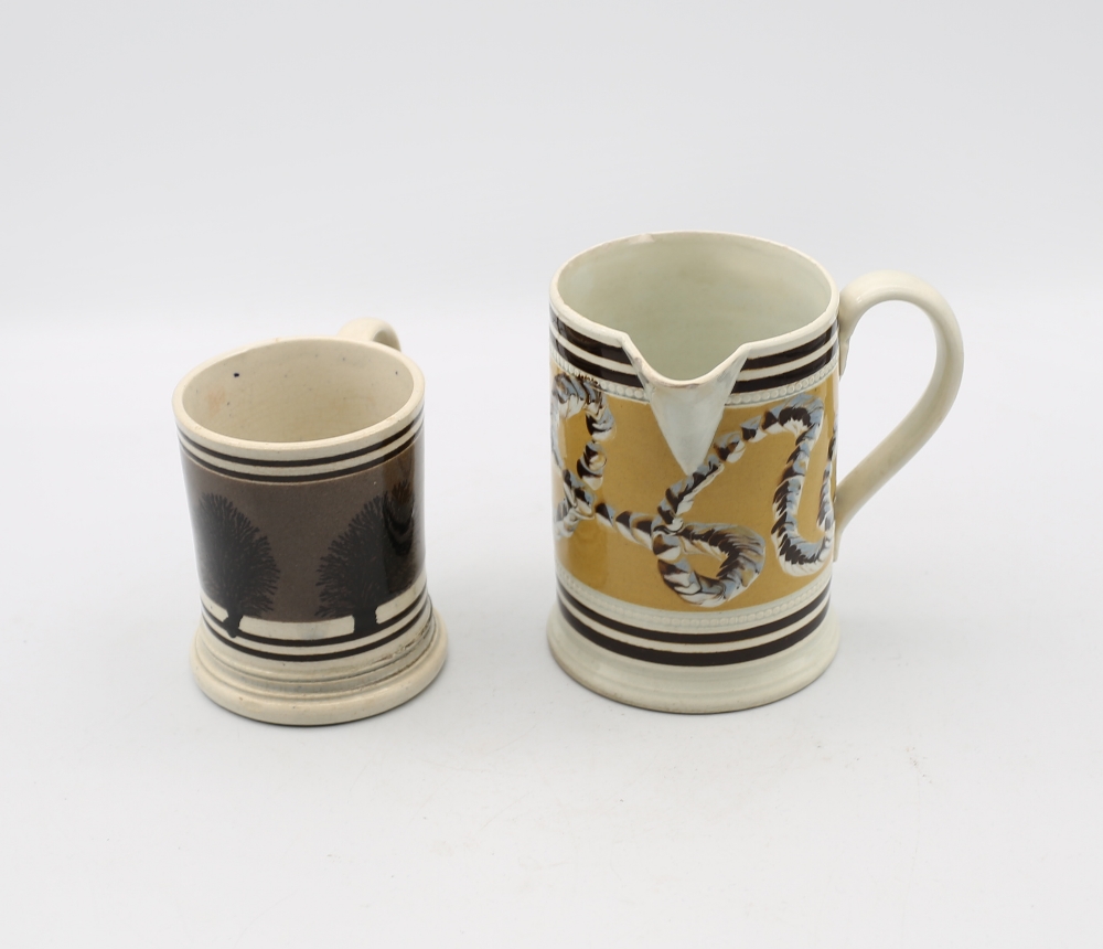 A small Mocha ware mug, grey ground with black feathered trees and black bands, along with a Mocha - Image 4 of 6