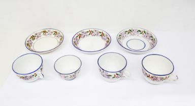 Small collection of Staffordshire pearlware cups and saucers and a tea bowl, decorated with bands of